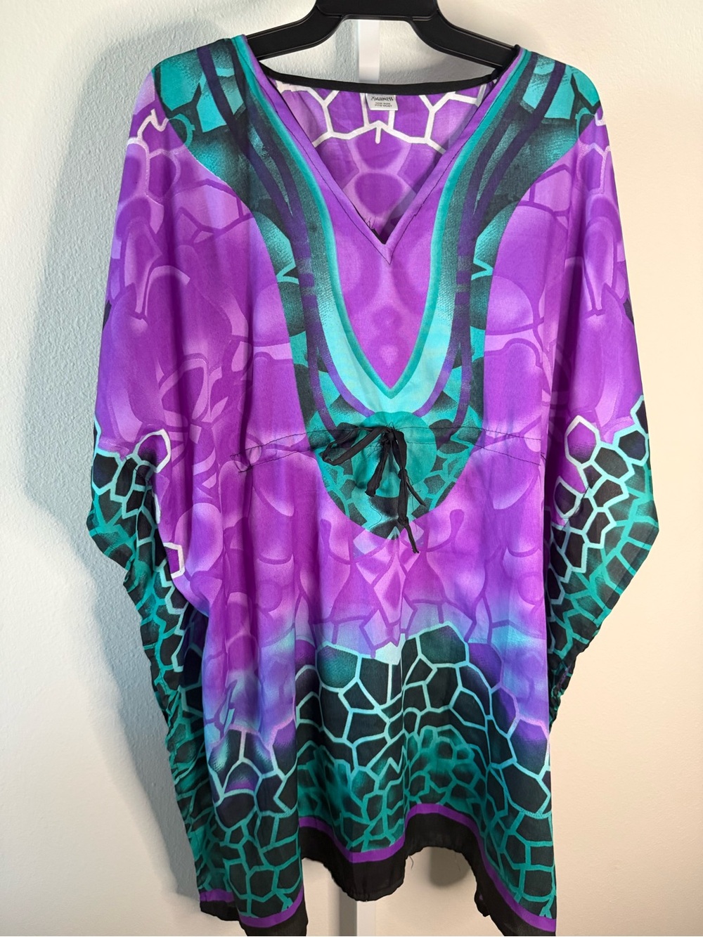 NWOT-Highness Vibrant Purple & Teal Patterned Kaftan Tunic/Swim Cover Up